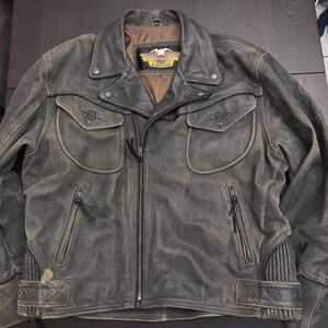 Harley-Davidson Billings Distressed Black Leather Bomber Jacket